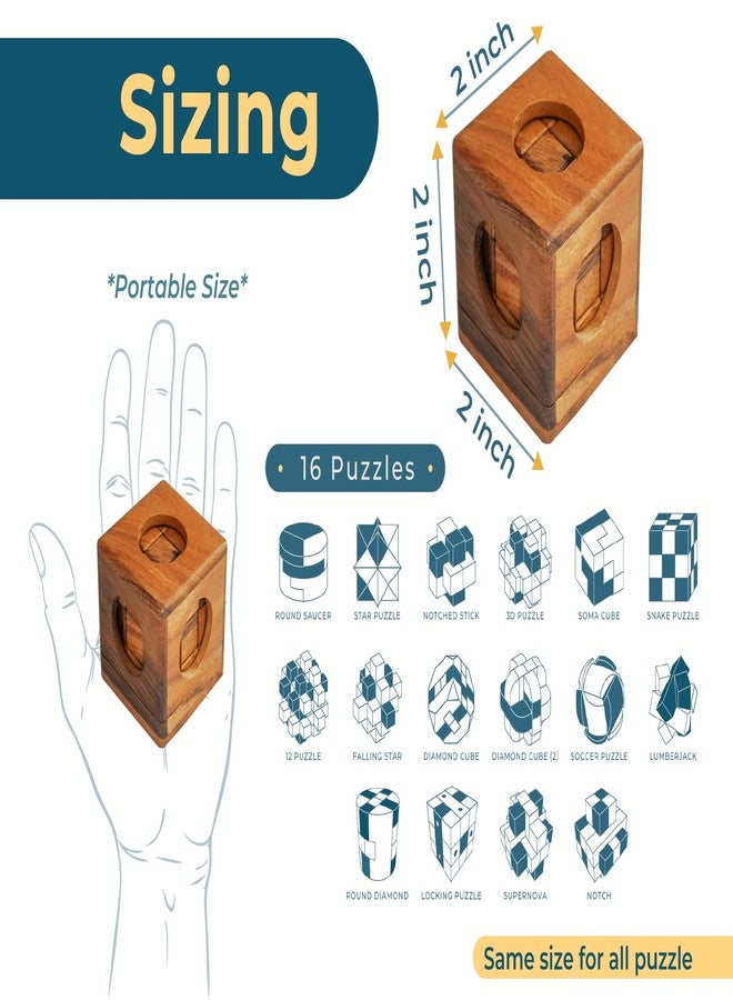 BSIRI 16 in 1 Wooden Brain Teaser Puzzles for Adults and Teens or Kids Interlocking 3D Mini Wood Mind Games Hand Puzzle Teasers Set Toys Coffee Table Games Gift - Image 5